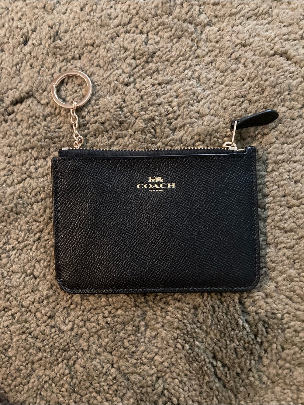 Coach Black Leather Zip Card Pouch with Keyring